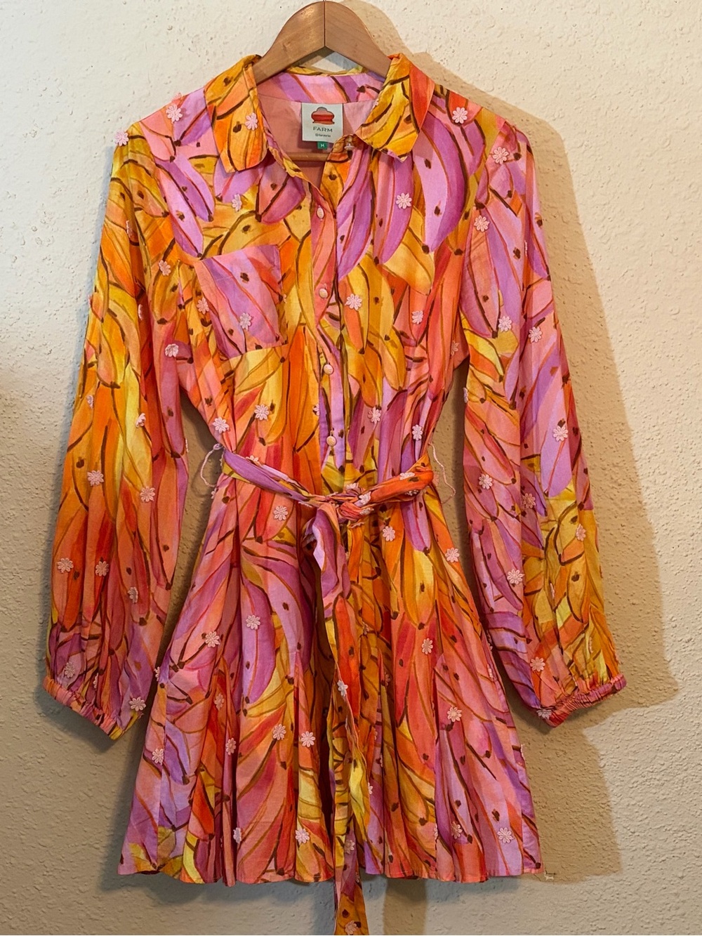 FARM Rio Pink, Orange & Yellow Tropical-Leaf Mini Dress
